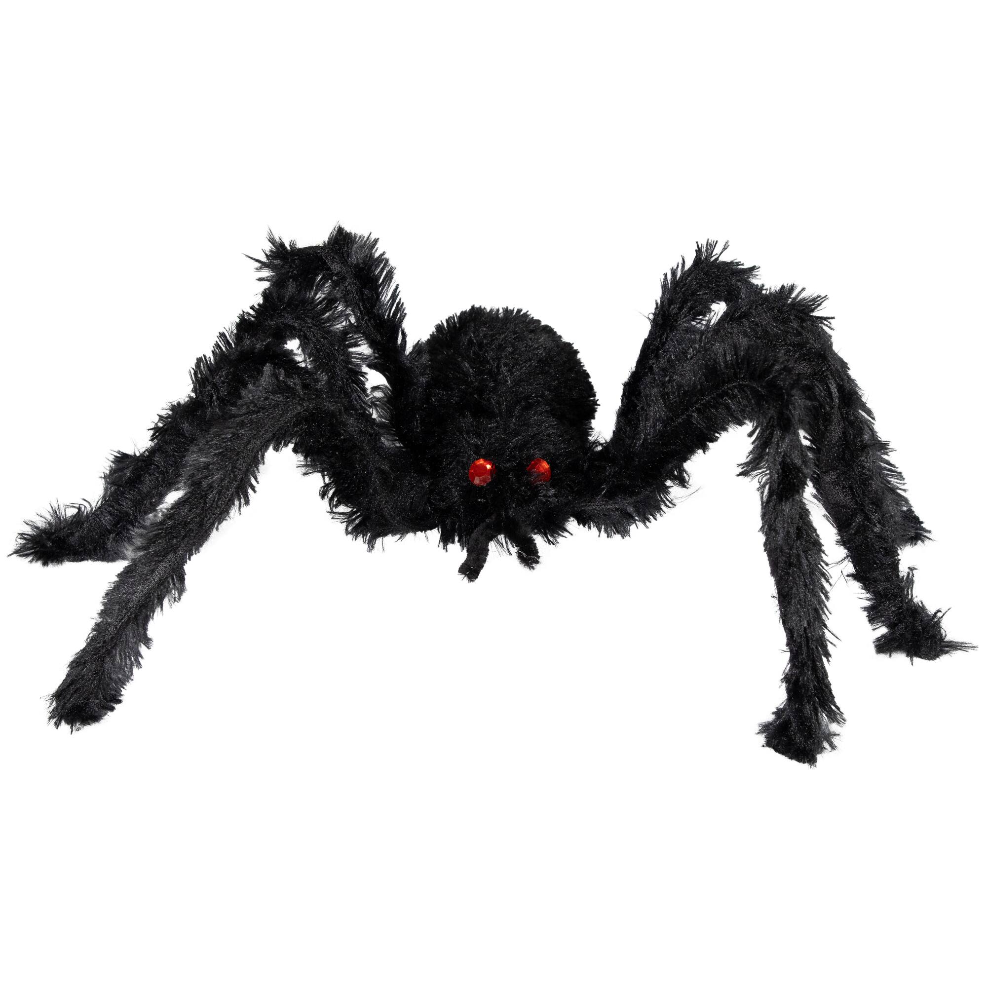 24" Black Fuzzy Spooky Spider with Red Eyes Halloween Table Top Decoration